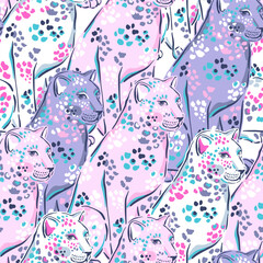 Seamless pattern with leopards. Animal print. Creative texture for fabric, wrapping, textile, wallpaper, apparel. Vector illustration background © artlavi_design