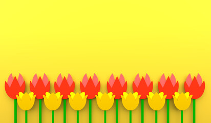 Abstract springtime background with tulips, 3d rendering