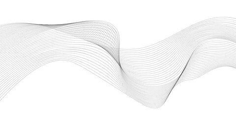 Vector abstract line art wavy flowing dynamic black isolated on transparent background in concept wave, wind, ocean