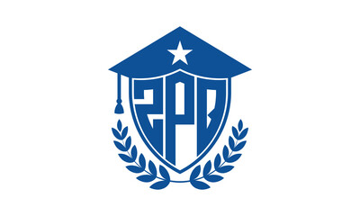 ZPQ three letter iconic academic logo design vector template. monogram, abstract, school, college, university, graduation cap symbol logo, shield, model, institute, educational, coaching canter, tech