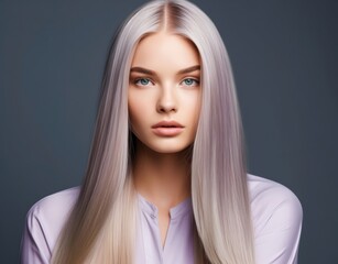 Fototapeta premium Beautiful woman long healthy hair. Portrait of a girl with blonde hair studio shot Haircare concept.