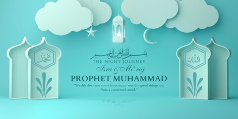 Isra and Miraj, the night journey of prophet Muhammad pbuh, Illustration, Banner, Flyer, Template, Poster, Background, Wallpaper - obrazy, fototapety, plakaty
