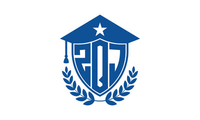 ZQJ three letter iconic academic logo design vector template. monogram, abstract, school, college, university, graduation cap symbol logo, shield, model, institute, educational, coaching canter, tech