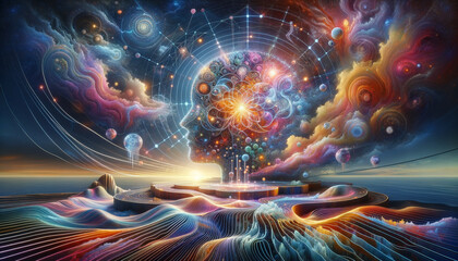 Mental Exploration: Quantum Gates and Psychic Waves in Surreal Mindscape