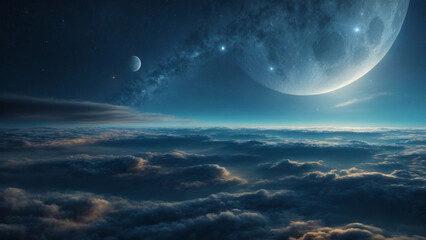Obraz na płótnie Canvas Celestial Elegance: Captivating Moon Night Sky with Stars