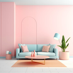 minimalist modern interior in pastel colors - 728668800