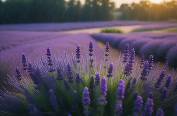 Naklejka premium purple lavender flowers field in Summer