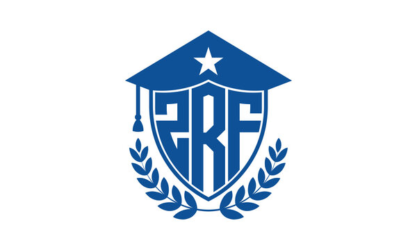 ZRF three letter iconic academic logo design vector template. monogram, abstract, school, college, university, graduation cap symbol logo, shield, model, institute, educational, coaching canter, tech
