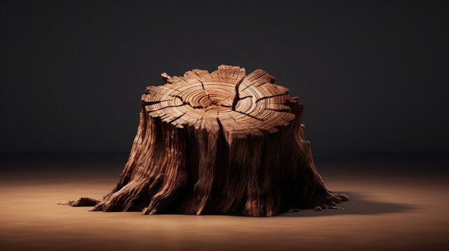 Dried dead wood tree stump isolated backgrounds 3d illustrations, award winning studio photography