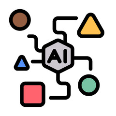 Artificial intelligence icon with flat color and outline style