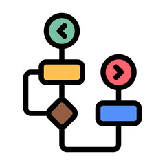 Flowchart icon with flat color and outline style