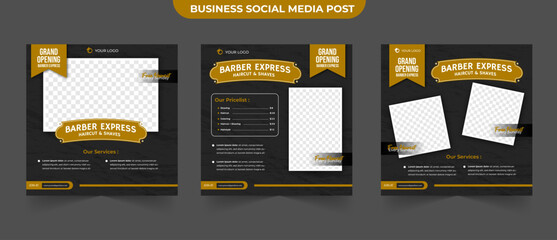 Set of collection content social media post for barbershop salon haircut banner ads editable vector template