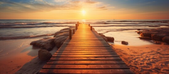 wooden walkway in the middle of the beach - Powered by Adobe