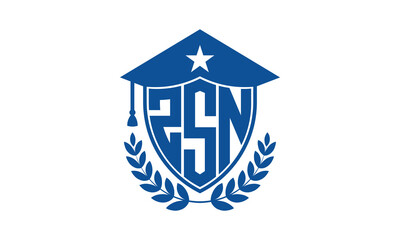 ZSN three letter iconic academic logo design vector template. monogram, abstract, school, college, university, graduation cap symbol logo, shield, model, institute, educational, coaching canter, tech