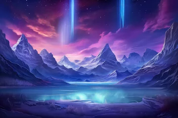 Tuinposter northern lights in night starry sky against background of mountains © terra.incognita