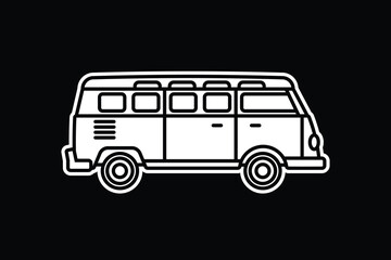 Original vector illustration. An old travel van. A contour icon.
