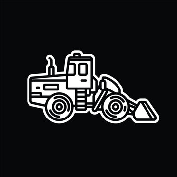 Original vector illustration. Contour icon of a bulldozer on wheels.
