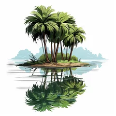 Fotobehang tropical island, with palm trees and water reflection,  © Keyser the Red Beard