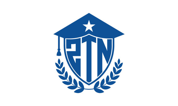 ZTN three letter iconic academic logo design vector template. monogram, abstract, school, college, university, graduation cap symbol logo, shield, model, institute, educational, coaching canter, tech