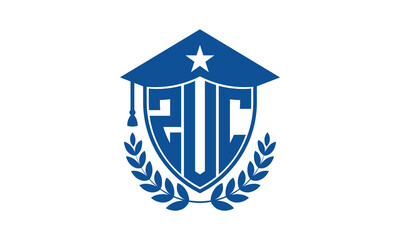 ZUC three letter iconic academic logo design vector template. monogram, abstract, school, college, university, graduation cap symbol logo, shield, model, institute, educational, coaching canter, tech