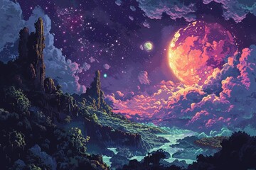 Obraz na płótnie Canvas Celestial Pixel Storm
