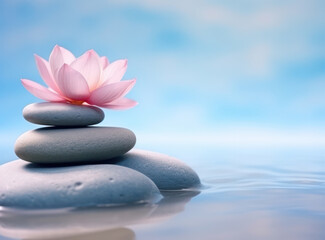 Fototapeta na wymiar Zen Balance: Tranquil Harmony of Flowered Rocks in Water Meditation
