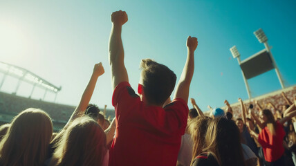 Fototapeta premium Sport fans at stadium are cheering for their team .