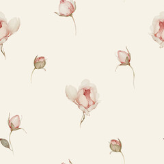 Seamless summer pattern with watercolor flowers handmade