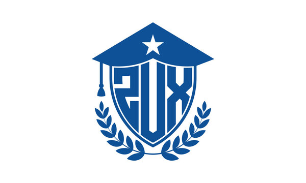 ZUX three letter iconic academic logo design vector template. monogram, abstract, school, college, university, graduation cap symbol logo, shield, model, institute, educational, coaching canter, tech