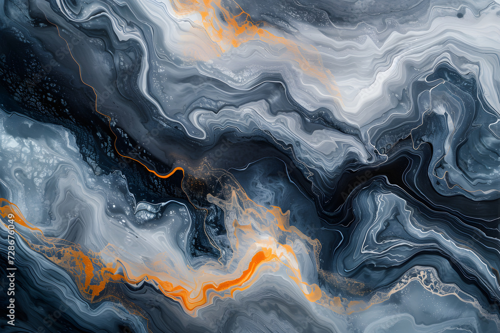 Poster ephemeral cascades: abstract flowing waves in slate gray palette
