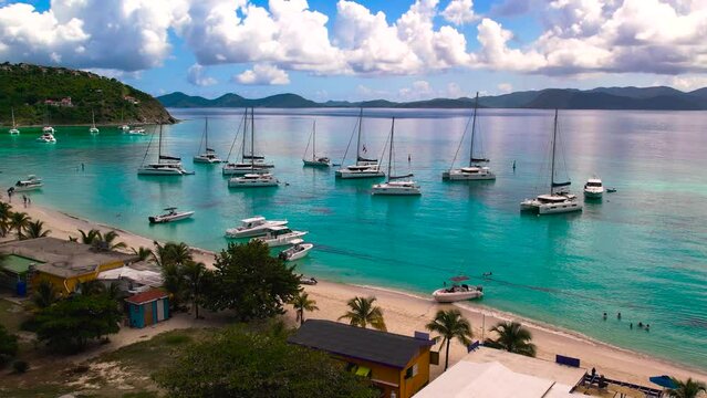 catamarans at whitebay jost vandyke bvi, drone