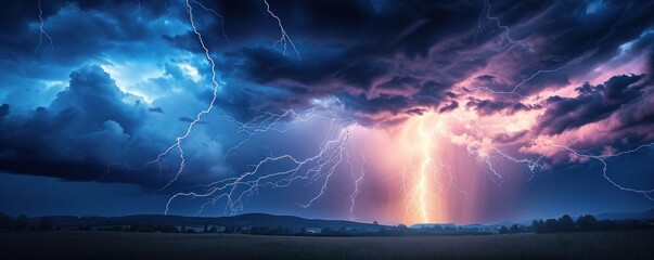 Impressive stormy weather with lightning and thunder, Generative AI - obrazy, fototapety, plakaty