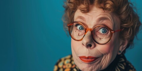 close-up portrait of a surprised elder woman in glasses Generative AI