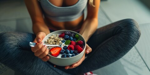 girl eating fruit salad healthy eating Generative AI
