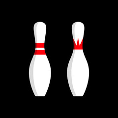 Set of bowling pins (skittles) icons. Symbol of game, recreation or sports competition. Bowling figures.