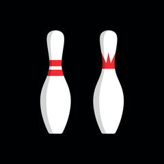 Set of bowling pins (skittles) icons. Symbol of game, recreation or sports competition. Bowling figures.