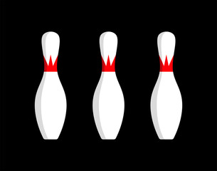 Set of bowling pins (skittles) icons. Symbol of game, recreation or sports competition. Bowling figures.