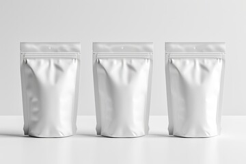 A white recycled paper bag packaging mockup, mockup for marketing, and packaging, copy space. Packaging template for product design.Blank Merchandise Advertising Display