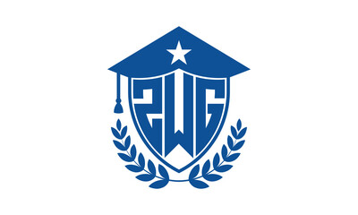 ZWG three letter iconic academic logo design vector template. monogram, abstract, school, college, university, graduation cap symbol logo, shield, model, institute, educational, coaching canter, tech