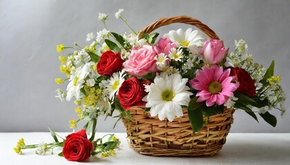 Obraz na płótnie Canvas bouquet of flowers in a basket on a white background