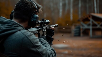 man with a rifle with a telescopic sight shooting Generative AI