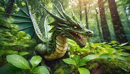 ancient forest dragon covered with green plants postproducted digital illustration