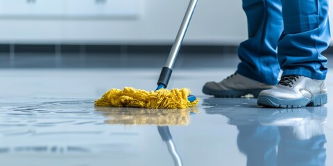 man mopping the floor close-up Generative AI - obrazy, fototapety, plakaty