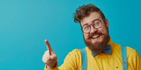 man with glasses raises his index finger up idea amazement Generative AI - obrazy, fototapety, plakaty