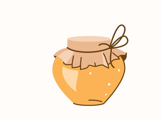 Honey jar vector illustration. Glass pot with organic sweet nectar