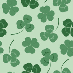 Seamless pattern with four and three leaf clovers, concept of luck and happiness. Hand drawn vector illustration