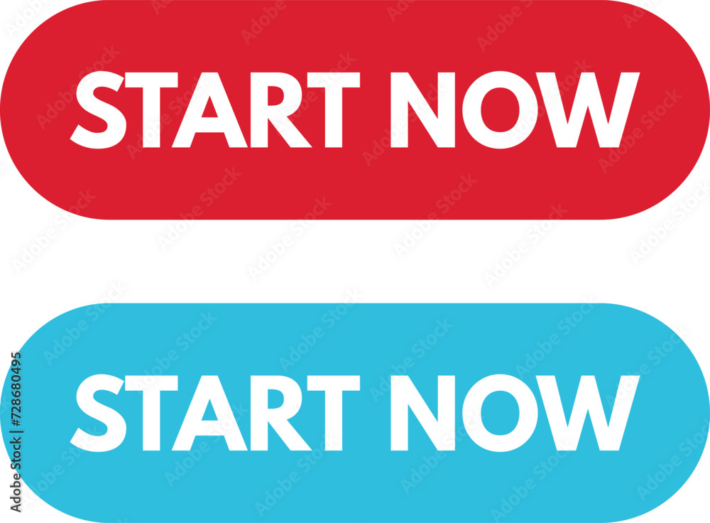 Poster start now buttons in red and blue colors . start now web button set vector
