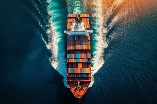Aerial View Of Container Cargo Ship In Sea. Generative AI