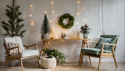 Fototapeta na wymiar minimal nordic interior design for christmas sustainable celebration idea