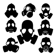 Respirator gas mask silhouette set. Protective mask hand made vector illustration